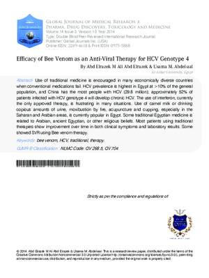 Efficacy of Bee Venom as an Anti-Viral Therapy for HCV Genotype 4