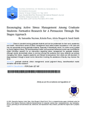 Encouraging Active Stress Management among Graduate Students: Formative Research for a Persuasion through the Stages Approach
