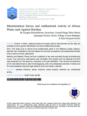 Ethnobotanical Survey and Antibacterial Activity of African Plants used against Diarrhea