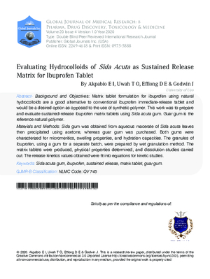 Evaluating Hydrocolloids of Sida Acuta as Sustained Release Matrix for Ibuprofen Tablet