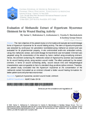 Evaluation of Methanolic Extract of Hypericum Mysorense Ointment for its Wound Healing Activity