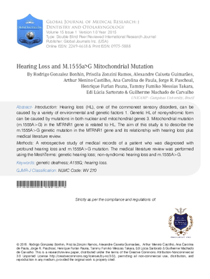 Hearing Loss and M.1555agt;G Mitochondrial Mutation