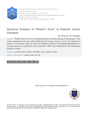 Historical Evidence of #x201C;Printer#x2019;s Devil#x201D; in Pediatric Cancer
