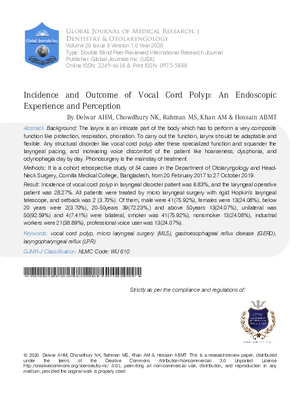 Incidence and Outcome of Vocal Cord Polyp: An Endoscopic Experience and Perception