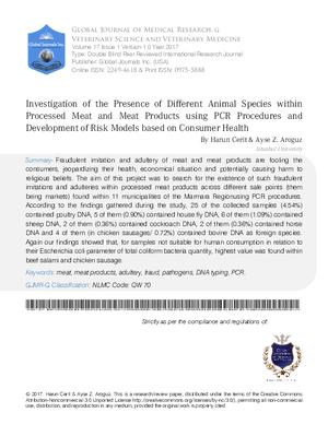 Investigation of the Presence of Different Animal Species within Processed Meat and Meat Products using PCR Procedures and Development of Risk Models  Based on Consumer Health
