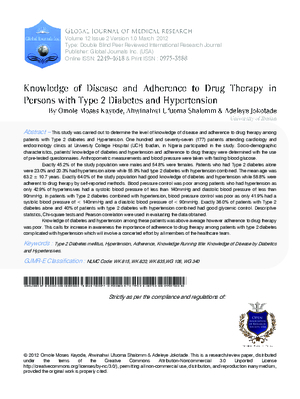 KNOWLEDGE OF DISEASE AND ADHERENCE TO DRUG THERAPY IN PERSONS WITH TYPE 2 DIABETES AND HYPERTENSION