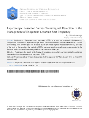 Laparoscopic Resection Verses Transvaginal rResection in the Management of Exogenous Cesarean Scar Pregnancy