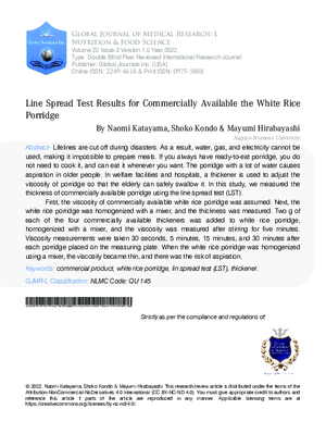 Line Spread Test Results for Commercially Available the White Rice Porridge - Including the Effect of Four Types of Thickening Agents Added after Blending