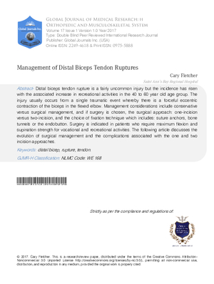 Management of Distal Biceps Tendon Ruptures