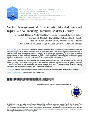 Medical Management of Patients with Modified Intestinal Bypass: A New Promising Procedure for Morbid Obesity