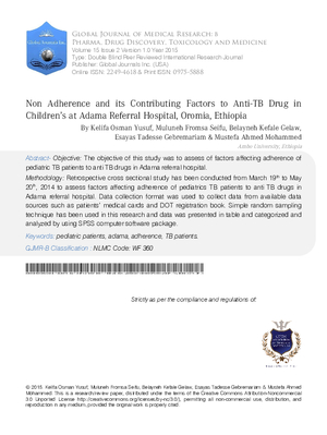 Non Adherence and its Contributing Factors to Anti-TB Drug in Childrenas at Adama Referral Hospital, Oromia, Ethiopia