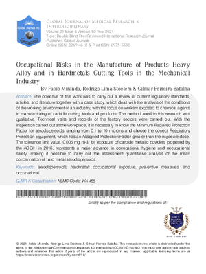 Occupational Risks in the Manufacture of Products Heavy Alloy and in Hardmetals Cutting Tools in the Mechanical Industry