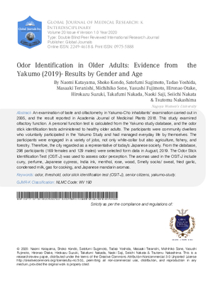 Odour Identification in Older Adults: Evidence from the Yakumo (2019)  -Results by Gender and Age