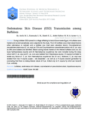 Oedematous Skin Disease (OSD) Transmission among Buffaloes