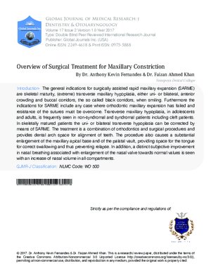 Overview of Surgical Treatment for Maxillary Constriction