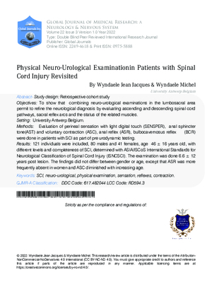 Physical Neuro-Urological Examination in Patients with Spinal Cord Injury Revisited