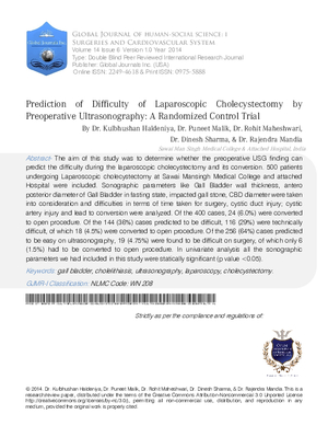 Prediction of Difficulty of Laparoscopic Cholecystectomy by Preoperative Ultrasonography: A Randomized Control Trial
