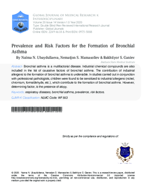 Prevalence and Risk Factors for the Formation of Bronchial Asthma
