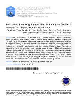 Prospective Promising Signs of Herd Iimmunity in COVID-19 Transmission Suppression via Vaccination