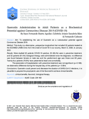 Quercetin Administration in Adult Patients as a Biochemical Potential against Coronavirus Disease 2019 (COVID-19)