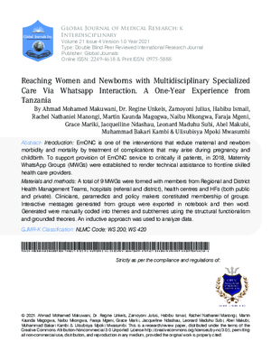 Reaching Women and Newborns with Multidisciplinary Specialized Care Via WhatsApp Interaction. A One-Year Experience from Tanzania