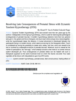 Resolving Late Consequences of Prenatal Stress with Dynamic Tandem Hypnotherapy (DTH)