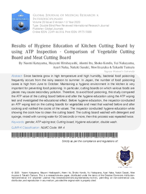 Results of Hygiene Education of Kitchen Cutting Board by using ATP Inspection - Comparison of Vegetable Cutting Board and Meat Cutting Board