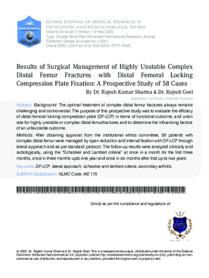Results of Surgical Management of Highly Unstable Complex Distal Femur Fractures with Distal Femoral Locking Compression Plate Fixation: A Prospective Study of 58 Cases
