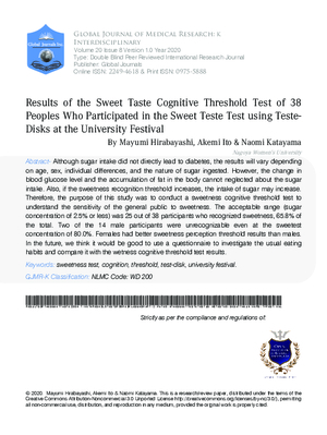 Results of the Sweet Taste Cognitive Threshold Test of 38 Peoples who Participated in the Sweet Teste Test using Teste-Disks at the University Festival