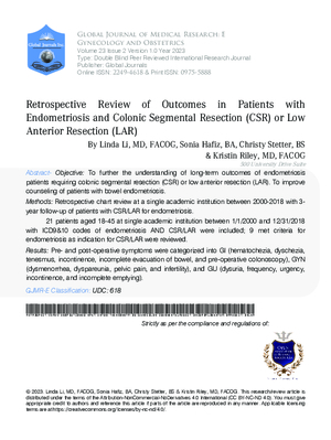 Retrospective Review of Outcomes in Patients with Endometriosis and Colonic Segmental Resection (CSR) or Low Anterior Resection (LAR)