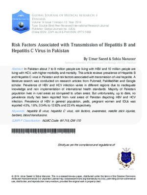 Risk Factors Associated with Transmission of Hepatitis B and Hepatitis C Virus in Pakistan