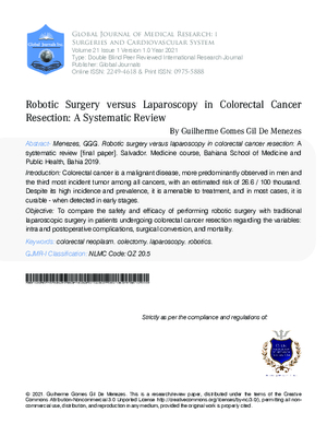 Robotic Surgery versus Laparoscopy in Colorectal Cancer  Resection: A Systematic Review