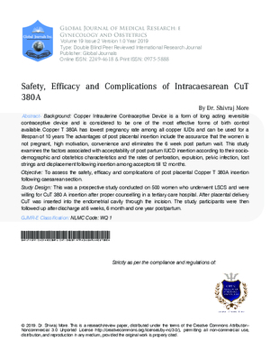 Safety, Efficacy and Complications of Intracaesarean CuT 380A