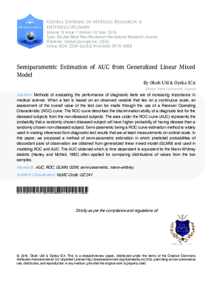Semiparametric Estimation of AUC from Generalized Linear Mixed Model
