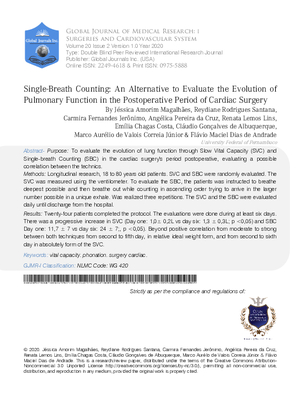 Single-Breath Counting: An Alternative to Evaluate the Evolution of Pulmonary Function in the Postoperative Period of Cardiac Surgery