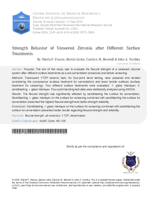 Strength Behavior of Veneered Zirconia after Different Surface Treatments