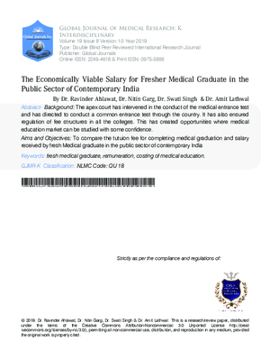 The Economically Viable Salary for Fresher Medical Graduate in the Public Sector of Contemporary India