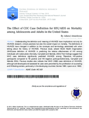 The Effect of CDC case definition for HIV/AIDS on Mortality among Adolescents and Adults in the United States