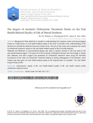 The Impact of Aesthetic Orthodontic Treatment Needs on the Oral Health-Related Quality of Life of Dental Students