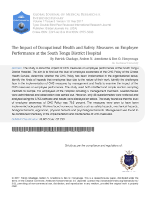 The Impact of Occupational Health and Safety Measures on Employee Performance at the South Tongu District Hospital