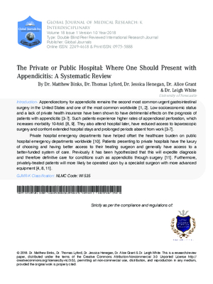 The Private or Public Hospital: Where one should Present with Appendicitis. A Systematic Review