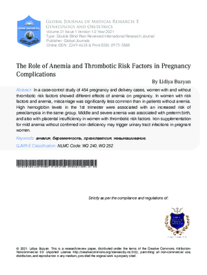 The Role of Anemia and Thrombotic Risk Factors in Pregnancy Complications
