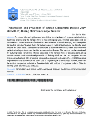 Transmission and Prevention of Wuhan Coronavirus Disease 2019 (COVID-19) under Minimum Sunspot Number