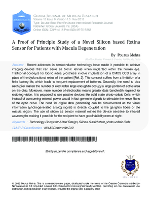 A Proof of Principle Study of a Novel Silicon based Retina Sensor for Patients with Macula Degeneration
