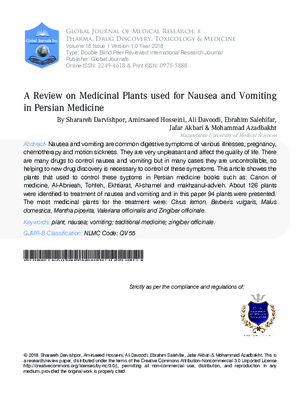 A Review on Medicinal Plants Used for Nausea and Vomiting in Persian Medicine