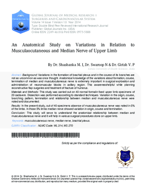 An Anatomical Study on Variations in Relation to Musculaocutaneous and Median Nerve of Upper Limb