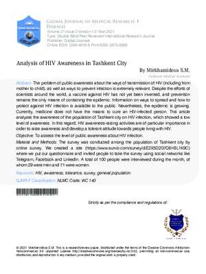 Analysis of HIV Awareness in Tashkent City