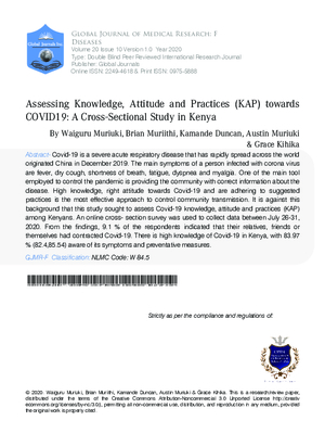 Assessing Knowledge, Attitude and Practices (KAP) towards COVID19: A Cross-Sectional Study in Kenya