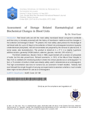Assessment of Storage Related Haematological and Biochemical Changes in Blood Units
