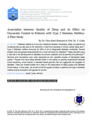 Association between Quality of Sleep and its Effect on Glycemic Control in Patients with Type 2 Diabetes Mellitus- A Pilot Study